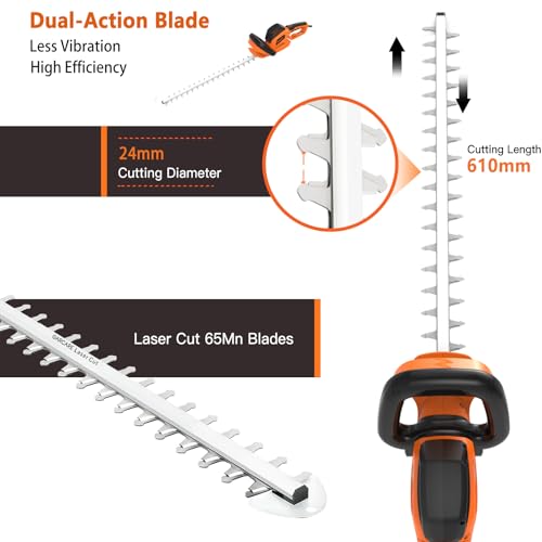 GARCARE 24-Inch Corded Hedge Trimmer Electric 680W 180° Rotating Handle