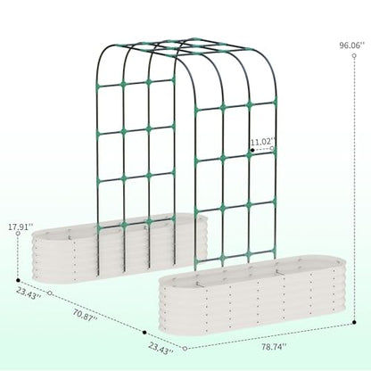 Galvanized Raised Garden Bed with 96" Vertical Arch Trellis, Beige - color: Beige