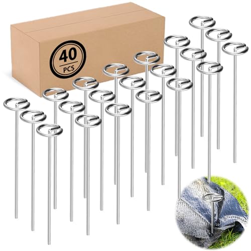 40 PCS Landscape Fabric Stakes, 6 Inch Circle Top Landscape Pins