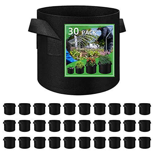 30 Pack 15 Gallon Plant Grow Bags, Breathable Felt Non-Woven Aeration Fabric Plant Grow Pots, Garden Planting Containers for Nursery Vegetable Flower Grow Bags with Handles (19.7x11.8inch) - size: 15 Gallon