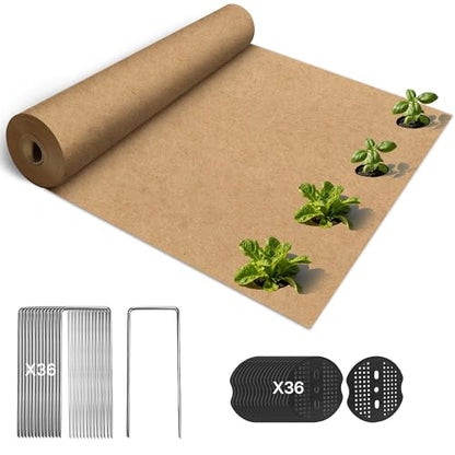 60 x 3 Ft Biodegradable Paper Weed Barrier, Garden Paper Weed Barrier with U-Shaped Ground Nails, Biodegradable Landscape Fabric, Weedguard Plus Paper Mulch for Weed Control & Holds Soil Moisture - size: 60*3ft