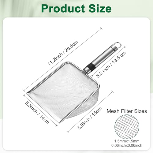 M METERXITY 1-Pack Gardening Soil Sifter, 1.5 mm Mesh Stainless Steel Sand Soil Compost Sieve with Stainless Steel Handle for Sand/Dirt/Rock Compost, Screen Potting Scoop [Silver Tone] - size: 1.5 mm