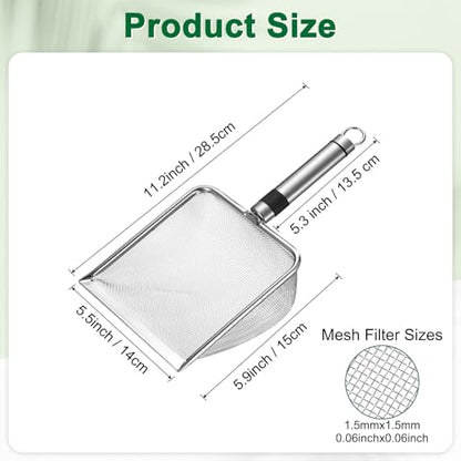 M METERXITY 1-Pack Gardening Soil Sifter, 1.5 mm Mesh Stainless Steel Sand Soil Compost Sieve with Stainless Steel Handle for Sand/Dirt/Rock Compost, Screen Potting Scoop [Silver Tone] - size: 1.5 mm