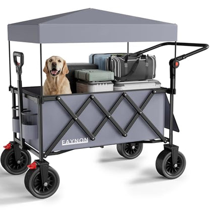 3 in 1 Collapsible Wagon with 300lbs Weight Capacity,150L Heavy Duty Utility Cart with Removable Canopy,with Big All-Terrain Beach Wheels & Drink Holders,Gray - color: Gray