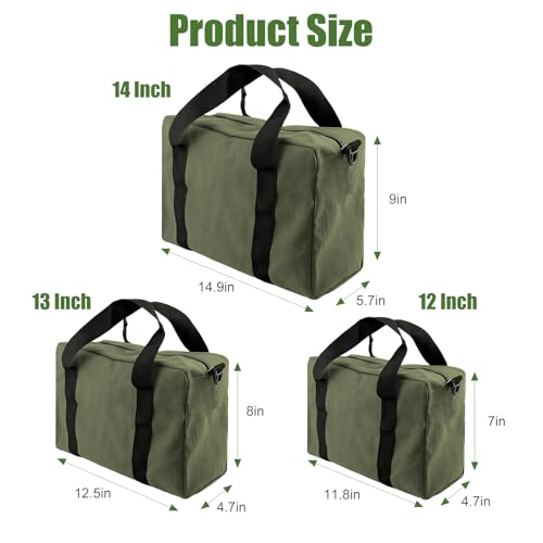 Small Tool Bag, Close Top Wide Mouth Tool Organizer Bag, Large Tool Bags - color: Army Green, size: 14 Inch