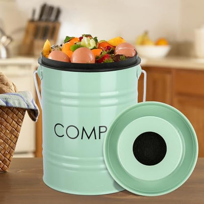 MUMTOP Compost Bin for Kitchen Countertop,1.3 Gal Metal Compost Container - color: Green