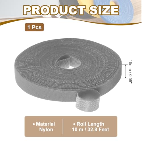PATIKIL 0.6" x33FT Hook and Loop Tape Double-Sided Nylon Strips Gray - color: Gray, size: 0.6"x33FT