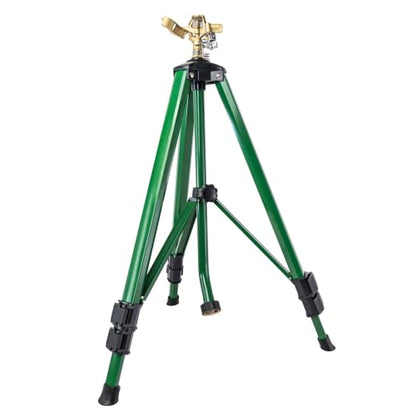 Orbit 1/2 Inch Brass Impact Sprinkler - Adjustable Metal Tripod - Long Range Lawn Watering System - 360 Degree Rotating Sprinkler - Heavy Duty Irrigation System - Adjustable 22-48 Inch Height - 58308 - style: Brass Impact Sprinkler
