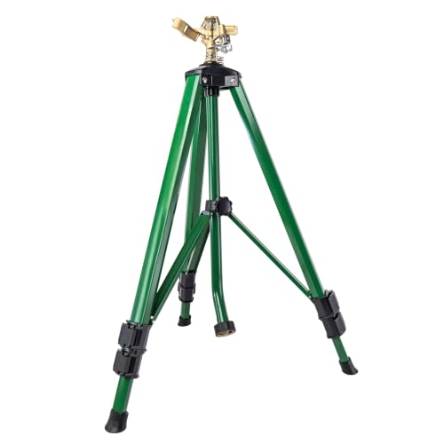 Orbit 1/2 Inch Brass Impact Sprinkler - Adjustable Metal Tripod - Long Range Lawn Watering System - 360 Degree Rotating Sprinkler - Heavy Duty Irrigation System - Adjustable 22-48 Inch Height - 58308 - style: Brass Impact Sprinkler