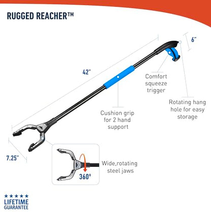 Unger Professional 42.5” Rugged Reacher Grabber Tool with Rotating Head, Outdoor Trash Picker Upper, Heavy Duty Claw Pickup, Durable Litter Yard Clean Up for Twigs, Lawn, and Garden Use