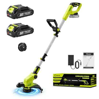 Saker Cordless Weed Wacker,3-in-1 Weed Cutter with Auto Line Feed, 12-in Cordless Lawn Mower Grass Trimmer&Edger Lawn&Mower Tool with 2 Batteries for Yard, Garden,Wireless Weed Eater with 2 Lines