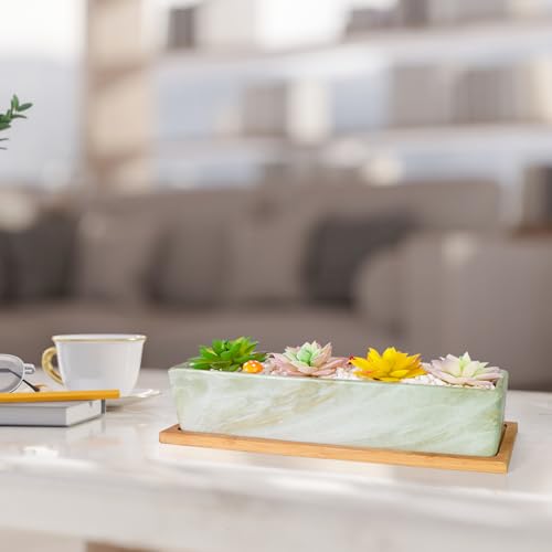 Succulent Pots, 12.1'' Ceramic Pots for Indoor Plant, Window Sill Planter - color: Green