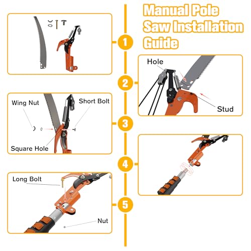 26FT Reach Manual Pole Saw, Tree Trimming Pruner with 5-20 FT Extendable Flip & Screw Dual Lock Pole, Adjustable Long Handle High Reach Cutter for Yard & Garden - size: 5-20FT