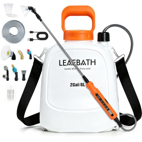 2 Gallon Battery Powered Backpack Sprayer - Rechargeable Electric Garden Sprayer, Comes with an Extra 10FT Hose, 2 Speed Modes, 6 Nozzles, Telescopic Wand, Backpack & Shoulder Sprayer for Lawn Yard - color: Orange-White)