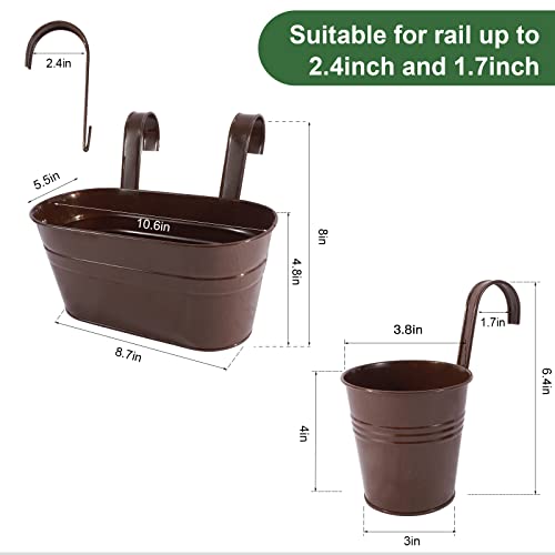 HowRU Metal Iron Flower Pots for Railing Fence Hanging Bucket Pots(5 Pcs) and Hanging Flower Pots Metal Iron Bucket Planter(10 Pcs) (Bronze) - color: Bronze