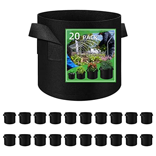 LITLANDSTAR 20 Pack 7 Gallon Plant Grow Bags, Breathable Felt Non-Woven Aeration Fabric Plant Grow Pots, Garden Planting Containers for Nursery Vegetable Flower Grow Bags with Handles (13.8x11.8inch) - size: 7 Gallon