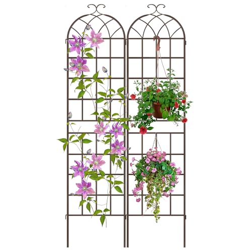 LZRS 82.7 x 40in Rustic Iron Arch Decoration Garden Trellis with Metal Coating – Perfect for Supporting Climbing Plants Outdoor, Roses, Vines, Flowers, and Vegetables, Brown - color: Brown, size: 82.7"H x 40"W