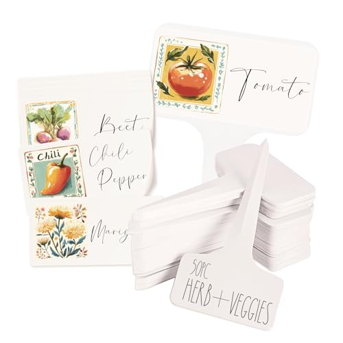 Herb Garden and Vegetable Label Signs - 50/120 PC Veggie Plastic Markers Stakes Picks Tags with Cute Name Stickers for Indoor Outdoor Potted Planter Planting Seed Nursery Bottle Supplies (50, Cottage)
