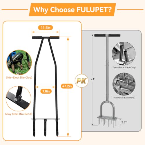 Manual Lawn Aerator Tool, Heavy Duty Core Aerator with Side-Eject Hollow Tines, 3-Tine Soil Plugger for Compacted Clay Soil, High-Strength Alloy Steel Yard Grass Aeration Hand Tool