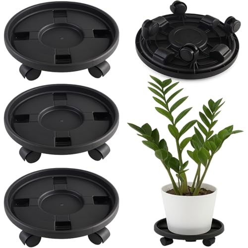 Rolling Plant Stand Outdoor 3 Pack 12 Inch Plant Caddy with Wheels, Black - color: Black, size: 12 inch