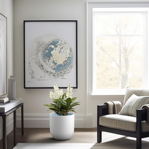 Kante Large Round Capsule White Concrete Planter 16.5" Dia, Outdoor - color: White, size: 16.5"Dia x 16.5"H