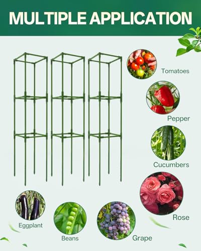 3 Pack Tomato Cage, Up to 47 Inch Adjustable Square Tomato Cages for Pots - size: 3 Pack-47in