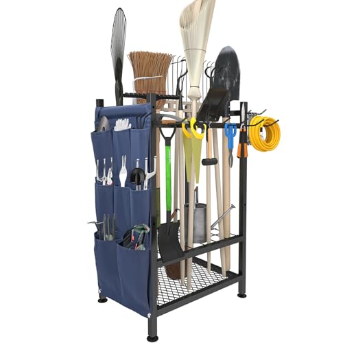 Garden Tool Organizer, Garden Yard Tool Rack for Garage, Garage Organization and Storage, Metal Yard Tools Storage up to 46 Tools/Rake/Broom/shovel/, Suitable for Garage, Yard, Patio, Shed
