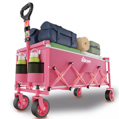 34" Extra Long Collapsible Wagon Cart, 360LBS Capacity, Pink - color: Pink