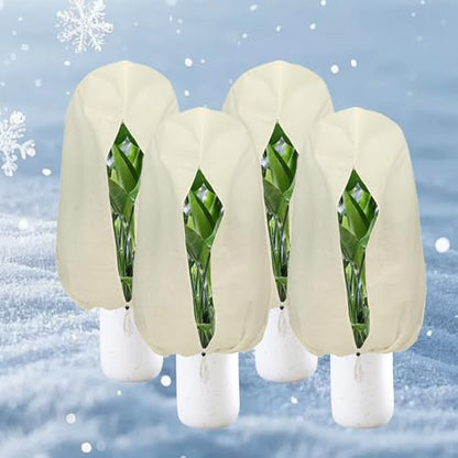 Plant Covers Freeze Protection – 4 Packs 47.2" x 31.5" Thickened Plant Frost Protection Covers, Heavy Duty Winter Plant Covers with Zipper & Drawstring, Reliable Freeze Protection for Outdoor Plants - color: Beige-4PCS-47.2" x 31.5"