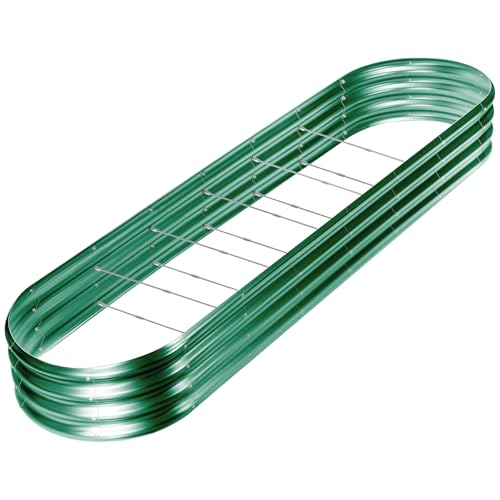 Land Guard 8×2×1ft Galvanized Raised Garden Bed Kit, 108 Gallon Capacity Raised Garden Boxes Outdoor, Oval Metal Raised Garden Beds for Vegetables, Forest Green (with 10 Connecting rods) - color: Green, size: 8x2x1ft