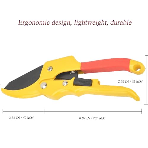 Premium 8 inch garden clippers, 3 Times Easy to Work, Arthritis Weak Hand Snips (Pulley lever -pruners- Yellow) - color: Red/Yellow