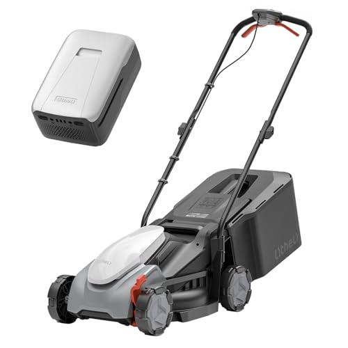 Litheli Cordless Lawn Mower 14 Inch, 5 Height Positions, 9-Gallon Bag with 5.0Ah Battery Powered for Small Lawn Yards - color: Natural white