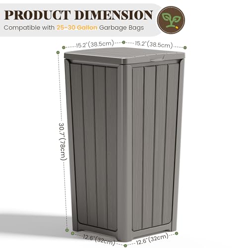 Outdoor Trash Can with Lid, Waterproof Resin Outdoor & Indoor Garbage Can, Large Kitchen Trash Can for Patio, Garage, Pool, Garden, Backyard, Deck, Kitchen, Gray - color: Gray, size: 30 Gallon