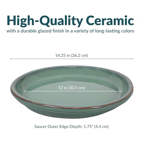 Sunnydaze 12" Ceramic Plant Saucers for Planters, 2pk, Seafoam - color: Seafoam, size: 12 in