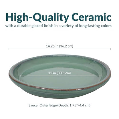 Sunnydaze 12" Ceramic Plant Saucers for Planters, 2pk, Seafoam - color: Seafoam, size: 12 in