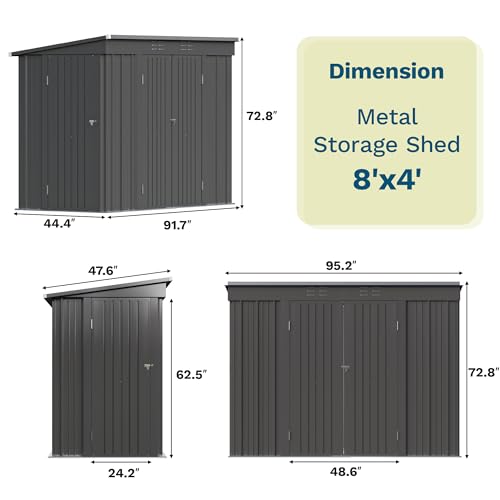Patiowell 8x4 FT Storage Shed, Outdoor Metal Sheds, Black - color: Black, size: 8x4 FT