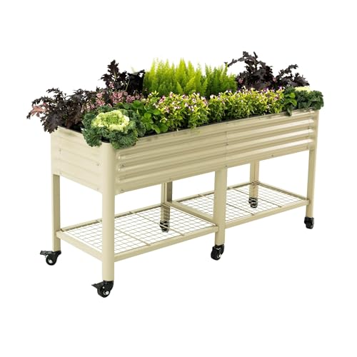 Vego garden Rolling Elevated Raised Garden Bed, 2' x 6' Outdoor Planters Boxes with Legs & Storage Rack for Patio, 1000 Lbs Weight Capacity, Raised Beds for Gardening, Pearl White - color: Pearl White, size: 2' x 6'