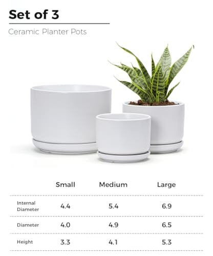 White Plant Pots,Ceramic Flower Pots Set of 3 with Drainage Holes(Matte) - color: Matte White