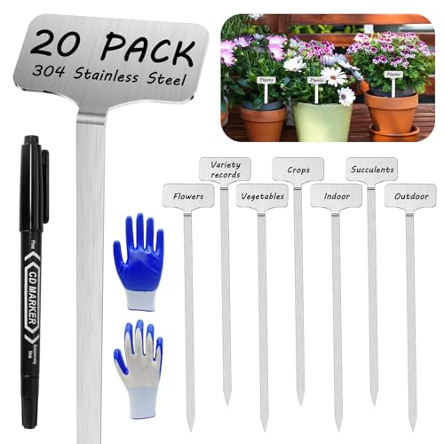 304 Stainless Steel Plant Label, 20 Waterproof Metal Plant Label Stakes and Marker Pen, 7.87" Garden Markers for Outdoor Indoor Plants Identification. - size: 7.87inch