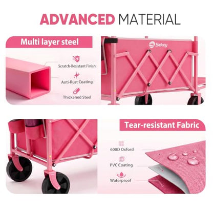 Sekey Collapsible Wagon with Tailgate, 300 lb Capacity, 38 in Cargo Length - color: Pink