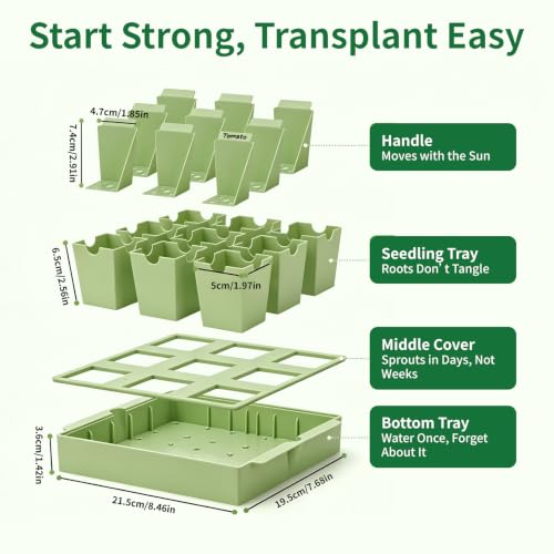 Seed Starter Tray with Handles Easy Transplant 9 Cells