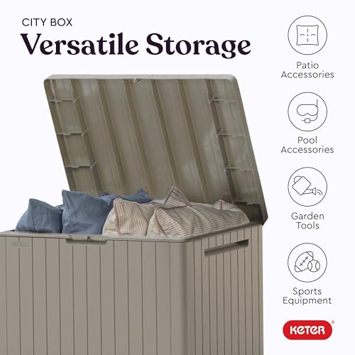 Keter City 30 Gal Outdoor Storage Box and Patio Side Table - color: Beige