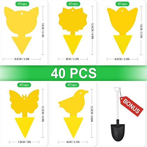 40 Pcs 5 Shapes Yellow Extremely Sticky Traps for Fungus Gnat, Fruit Fly, Fly, Whitefly, Flying Insect Catcher Traps for Houseplants, Kitchen, Indoor/Outdoor, Non-Toxic, Odorless, Pet and Kid Safe - size: 40 Pcs