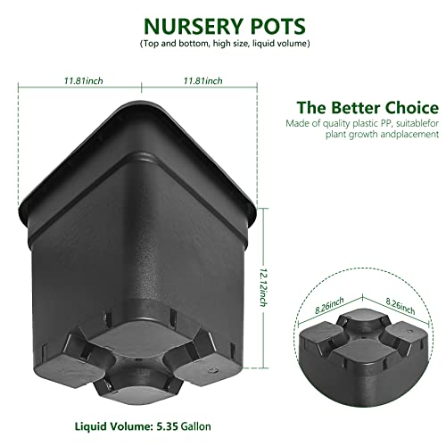 RainMan S 10-Pack 5 Gallon Square Planter Nursery Pots, Flower Plant Container Injection Molded Plastic Nursery Pots Gardening Pots for Indoor Outdoor Vegetables, Succulents, Black