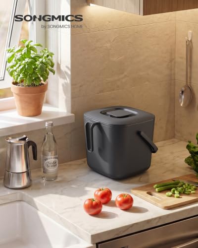 SONGMICS Compost Bin for Kitchen Counter, Plastic, 1.8-Gallon (7 L) - color: Dark Gray, size: 1.8 gallons (7L)