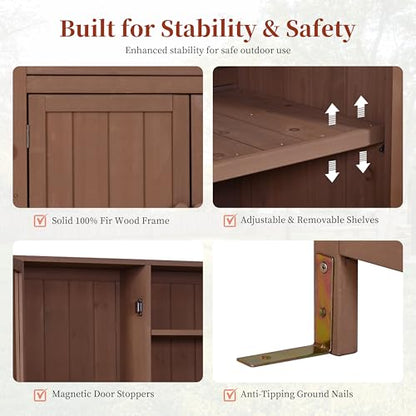 Merax Outdoor Garden Potting Bench with Hutch, 65" H Solid Fir Wood Patio Garden Workstation Tabl with Large Countertop, Adjustable Shelves, Door Rack, Side Hook and Drawer, Brown - color: Brown
