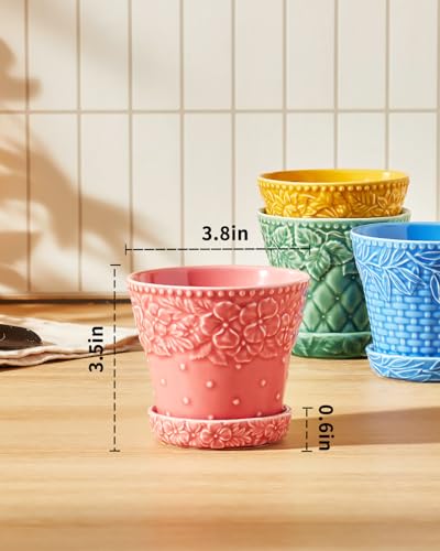 Metahom 3.8 Inch Succulent Pots, Colorful Ceramic Pots for Plants, Set of 4 - color: Assorted Colors, size: 3.8 Inch