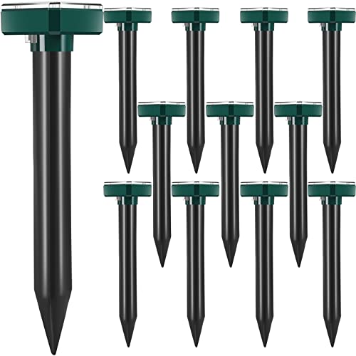 Mole Repellent for Lawns Solar Powered Mole Repeller Ultrasonic Gopher Repellent Waterproof Outdoor Snake Stakes Spikes for Yard Garden Gophers Groundhogs Voles Rodent (12, Small) - size: Small