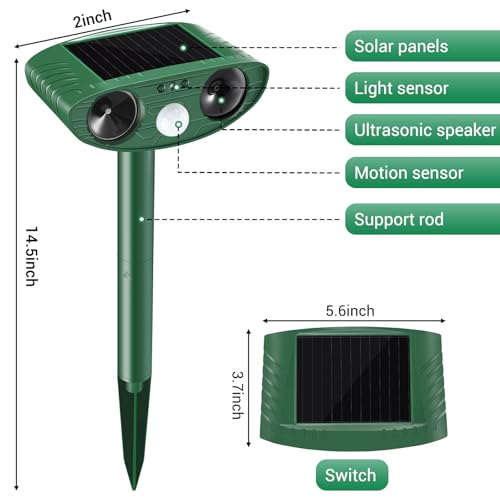 Cat Repellent Outdoor,2 Pack Solar Animal Repeller Ultrasonic Cat Deterrent with PIR Motion Sensor Waterproof Pest Repeller Animal Deterrent for Garden Yard Cats, Dogs,Skunks,Raccoon Birds Squirrels