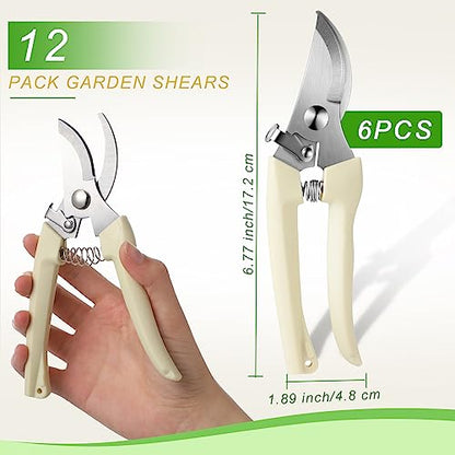 Therwen 12 Pcs Garden Shears Flower Scissors Pruning Shears Floral Garden Clippers Hand Pruners Branch Cutter Gardening Tools for Plants Cutting, Trimming, Fruits Picking (Beige,Bypass) - style: Beige, Bypass